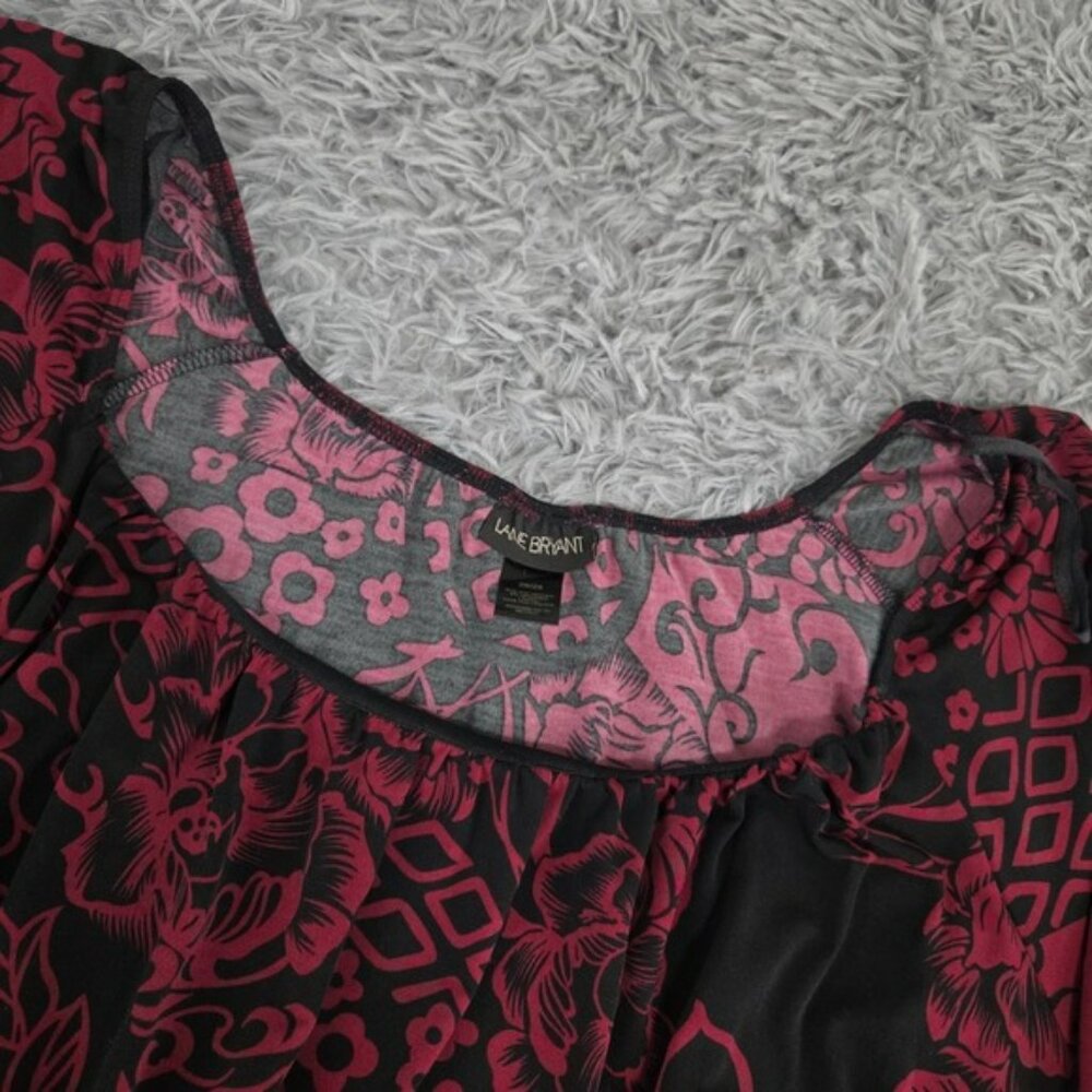 Lane Bryant Women 26/28 Purple & Black Round Neck Short Sleeve Stretch Tunic Top